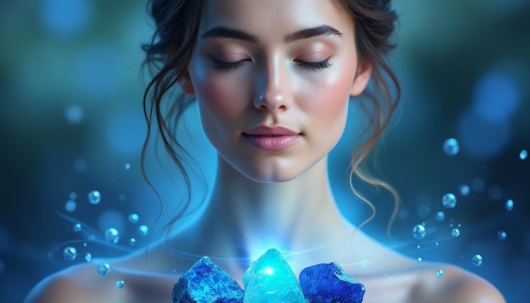 scopri il chakra della gola (vishuddha), il centro dell'espressione e della comunicazione, e le pietre associate per armonizzare e rafforzare la tua voce interiore.