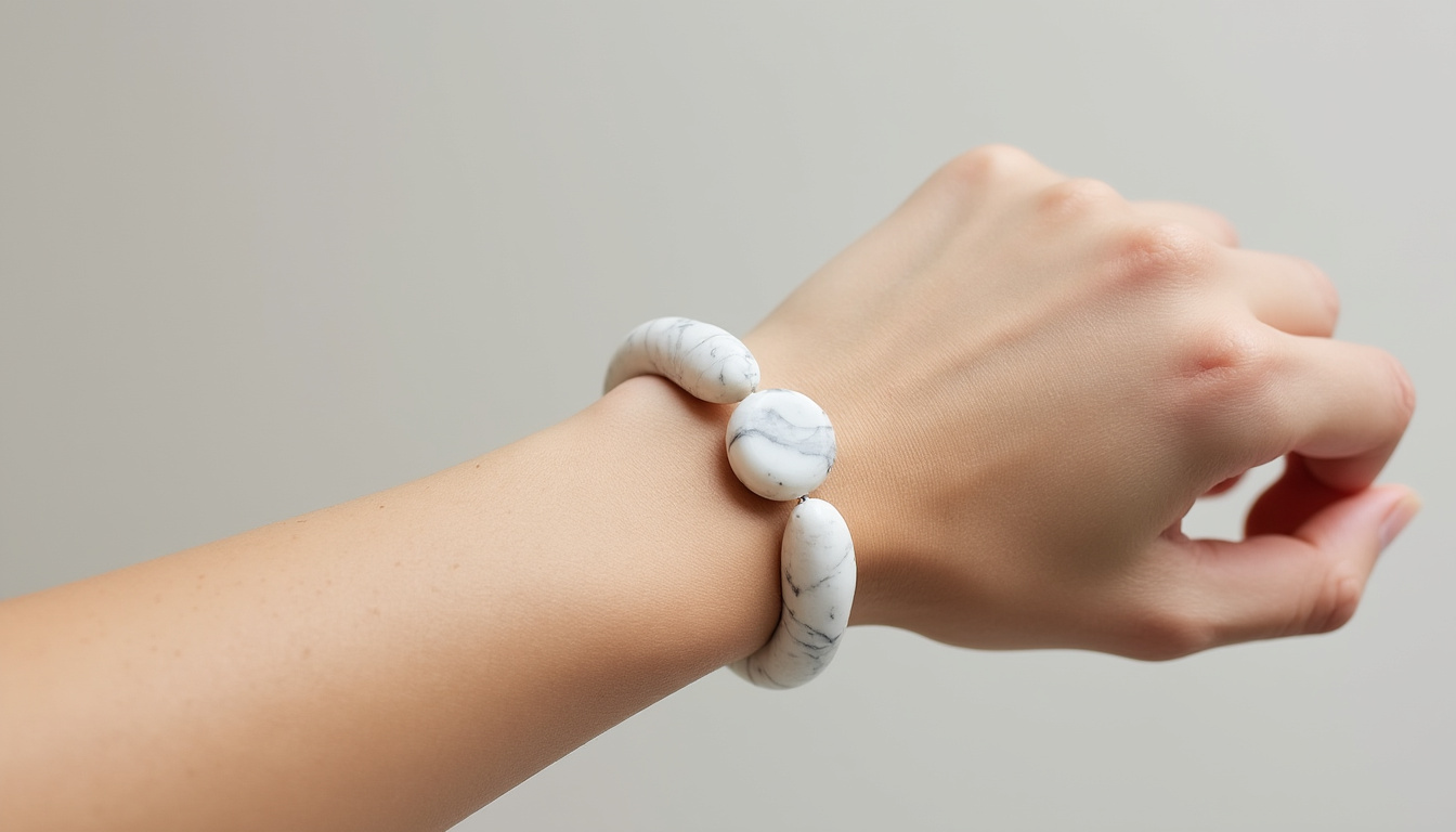 scopri i benefici nascosti del bracciale in howlite bianca, un accessorio elegante che favorisce il benessere mentale e il rilassamento quando indossato al polso.