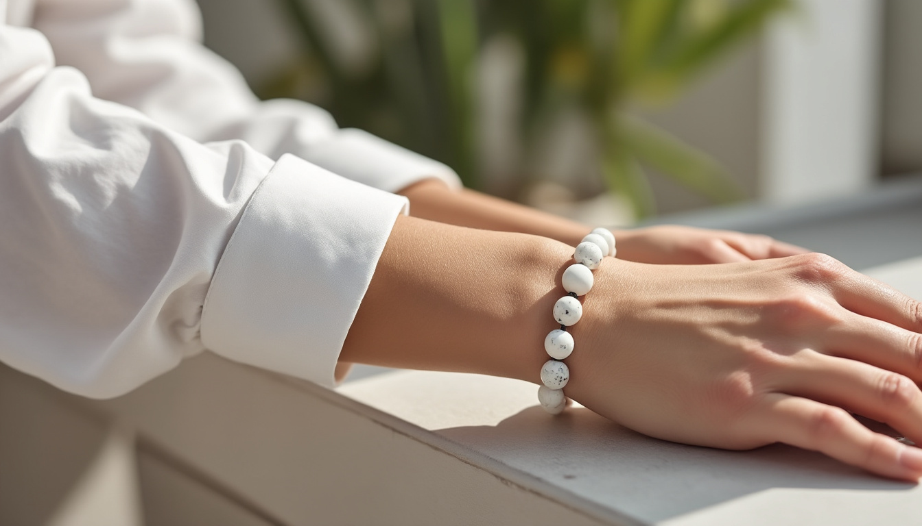 scopri i benefici nascosti del bracciale in howlite bianca al polso, un prezioso alleato per il benessere mentale e l'equilibrio emotivo.